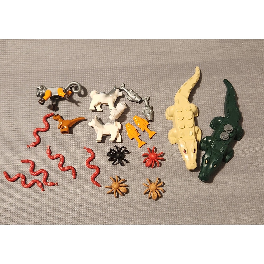 Lego Animal Figure Lot Crocodiles Monkey Snakes Spiders Dogs Fish Dinosaur